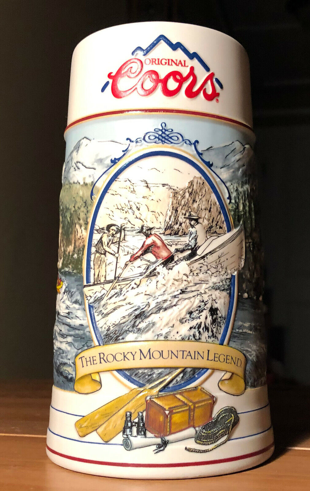 Vintage Lmt Ed Coors Ceramic Porcelain Beer Stein White Water Rafting Rocky Mtns
