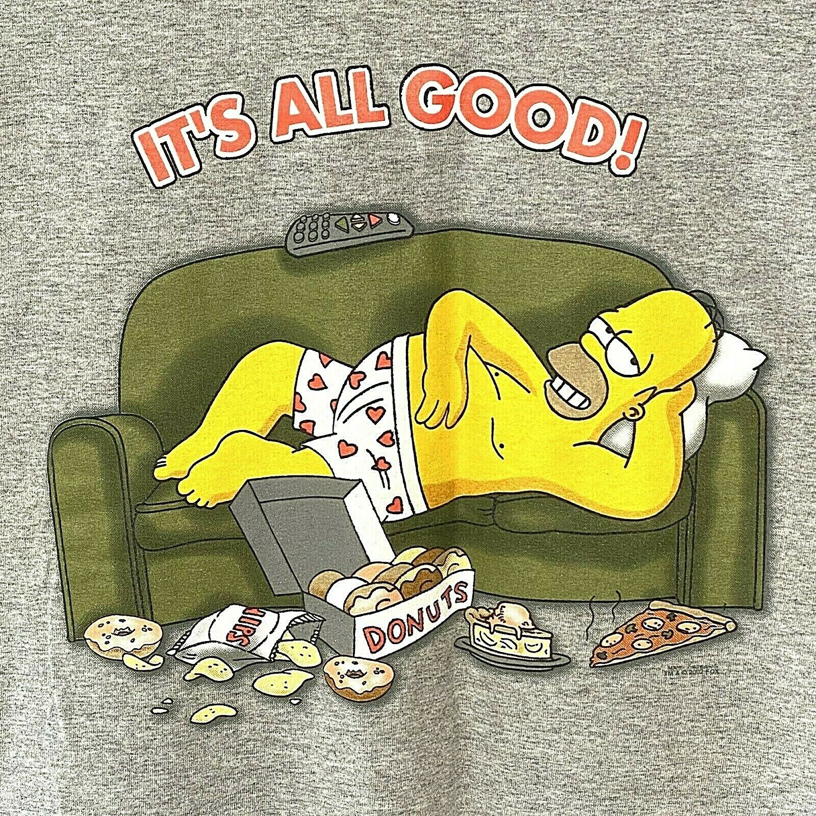 The Simpsons It’s All Good Donuts Homer Simpson 2002 T Shirt Gray Large