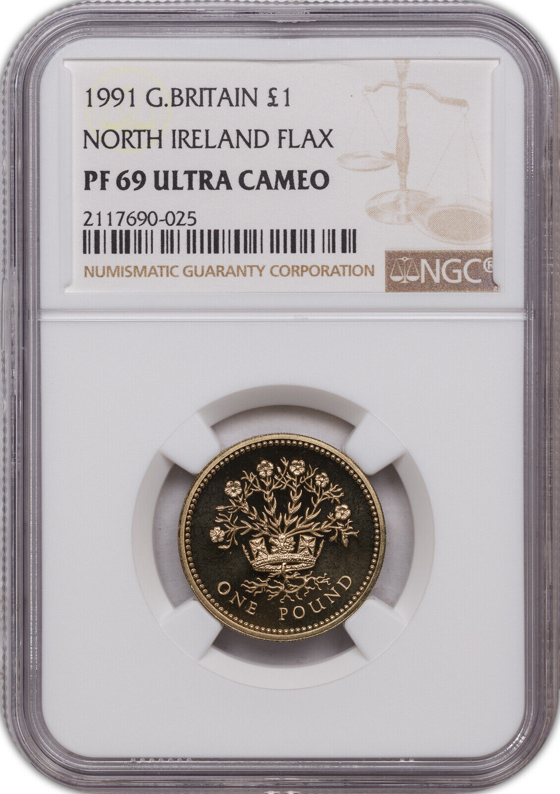 1991 Great Britg.britain 1 Pound North Ireland Flax Pf 69 Uc Ngc 1 Graded Higher