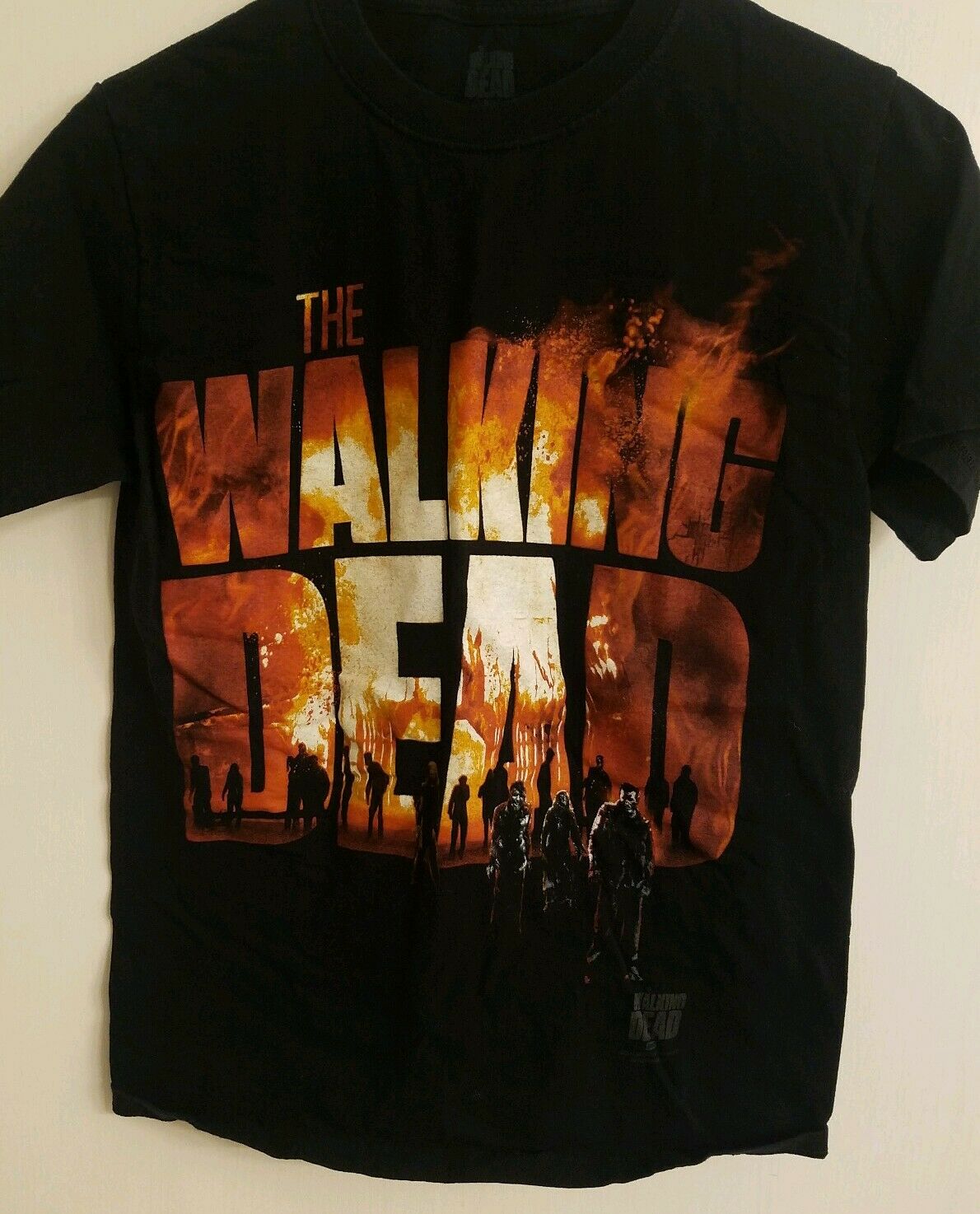 2013 The Walking Dead Small Detailed Black T Shirt Burning Zombies Used