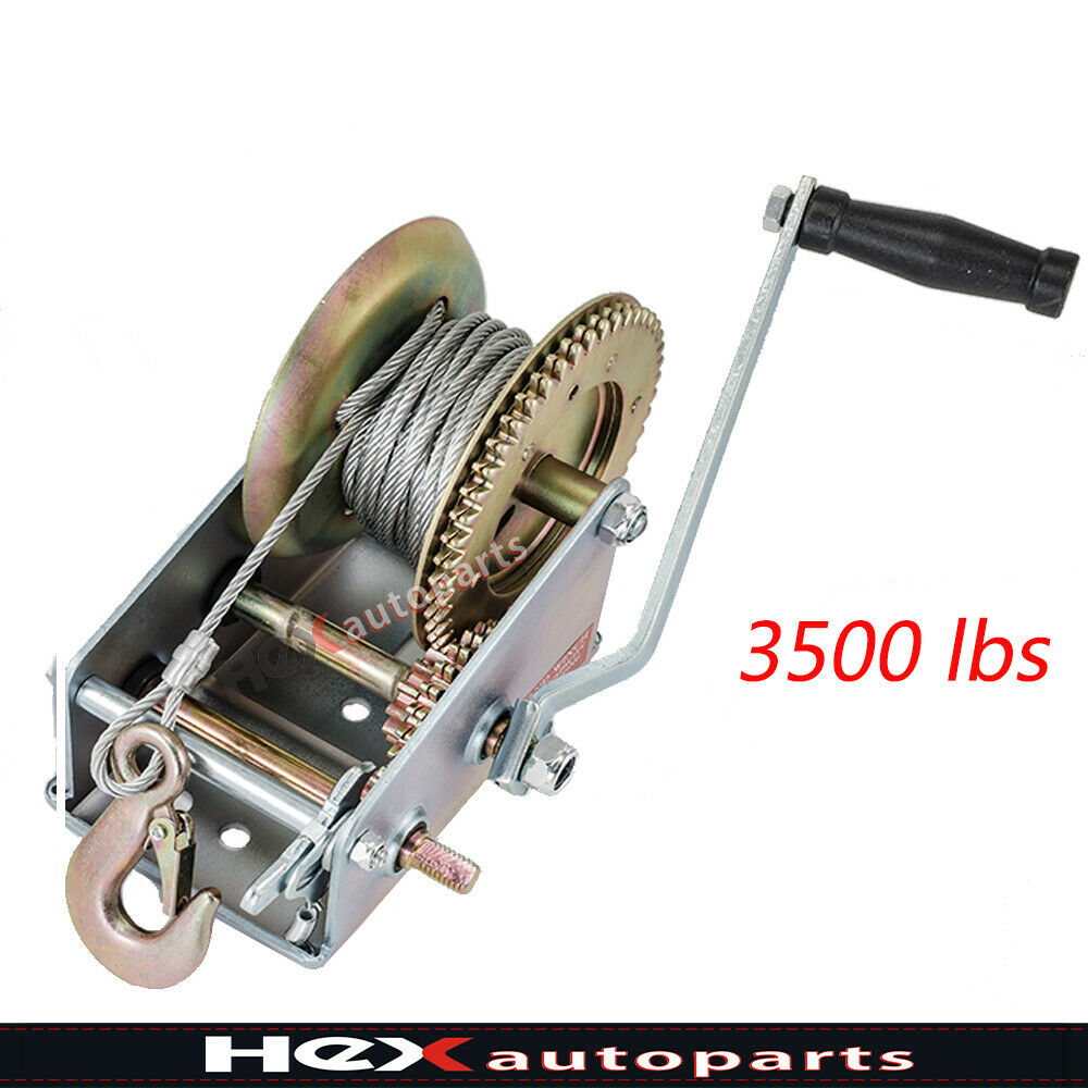 3500lb 33ft Winch Dual Strong Gear Hand Cable Trailer Boat Atv Rv