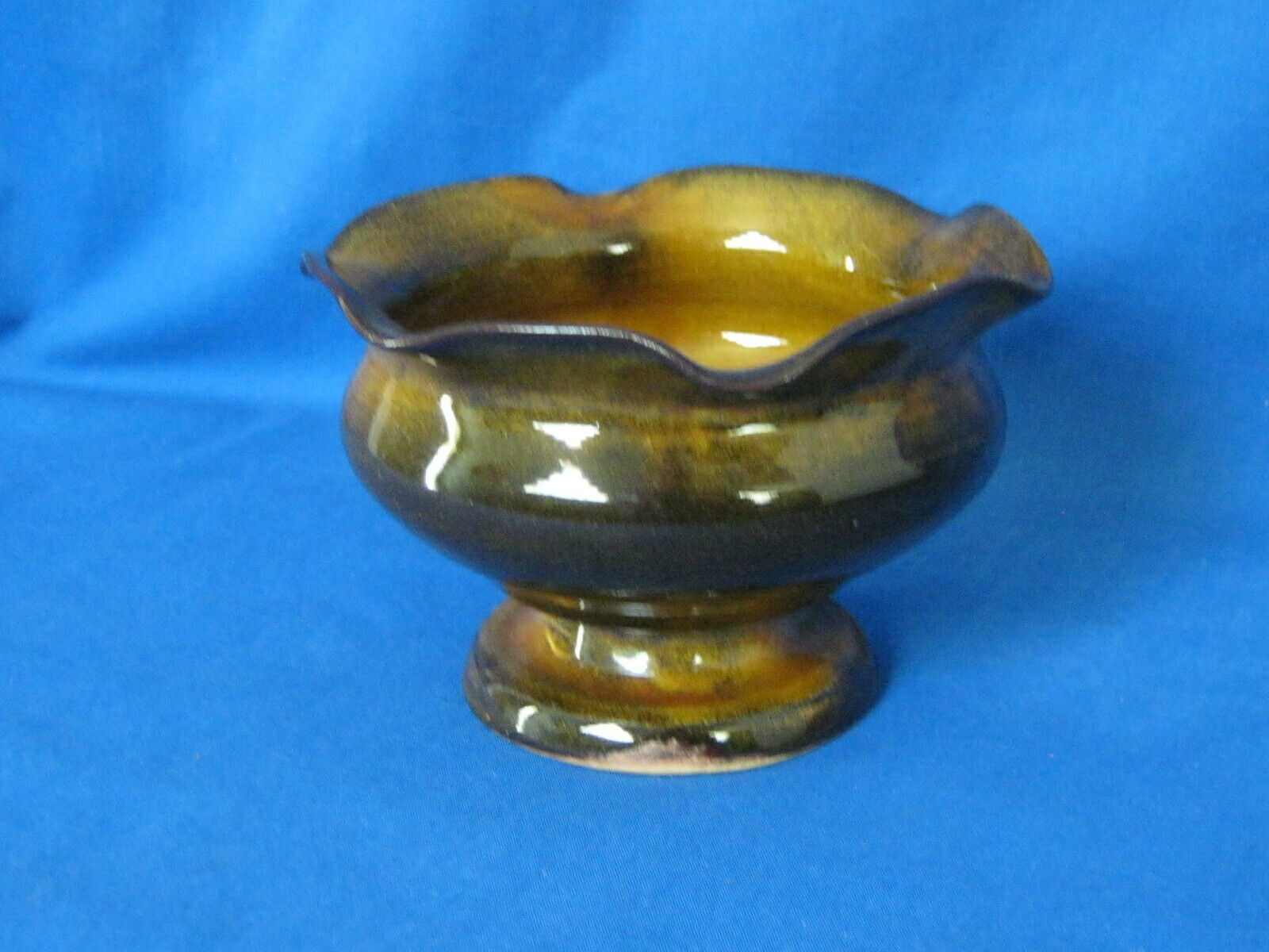 Original Van Briggle Pottery Brown Glazed Vase Candy Dish Signed Djs 3  X 4 1/2