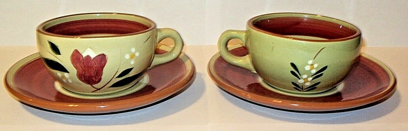 Set Of 2 Vintage Stangl Pottery Magnolia Coffee Cups & Saucers Tea