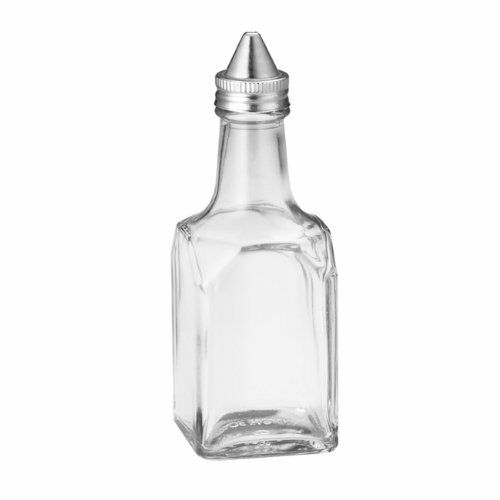 Tablecraft 6 Oz Glass Square Oil And Vinegar Cruet With Steel Top | 4/pack