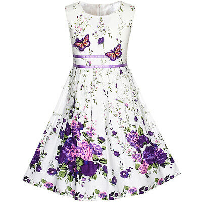 Us Stock! Girls Dress Purple Butterfly Flower Sundress Party Size 4-12