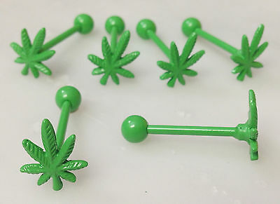 6pcs Marijuana Pot Leaf Tongue Rings Tounge 14g Wholesale Body Jewelry Lot