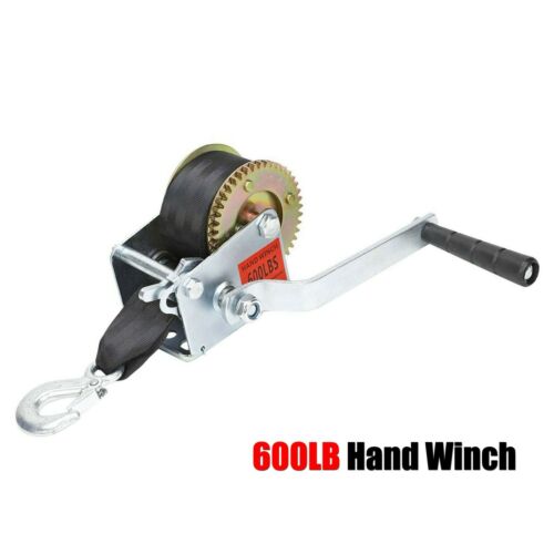 600lbs Hand Winch Hand Crank Strap Gear Winch Atv Boat Trailer Heavy Duty New