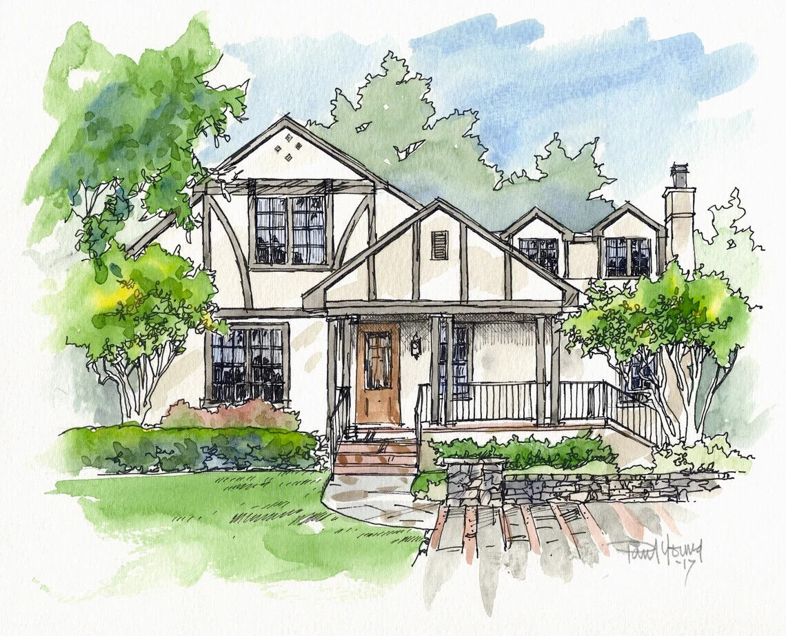 Custom Pen And Ink With Watercolor Home Portrait Art Commission