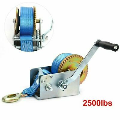 2500lbs Hand Winch 2 Gear Hand Crank Polyester Strap Fit For Atv Trailer Boat Us