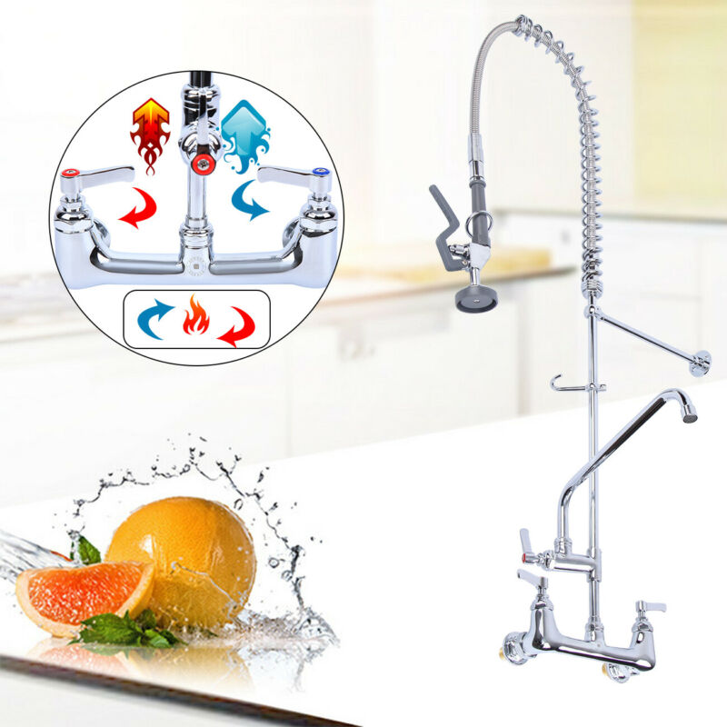 12" Commercial Wall Mount Kitchen Pre-rinse Faucet W/ Add-on Tap Restaurant