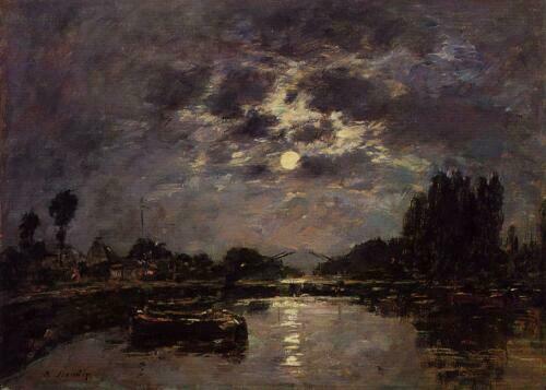 Eugene Boudin The Effect Of The Moon Handmade Oil Painting Repro 24"x36"