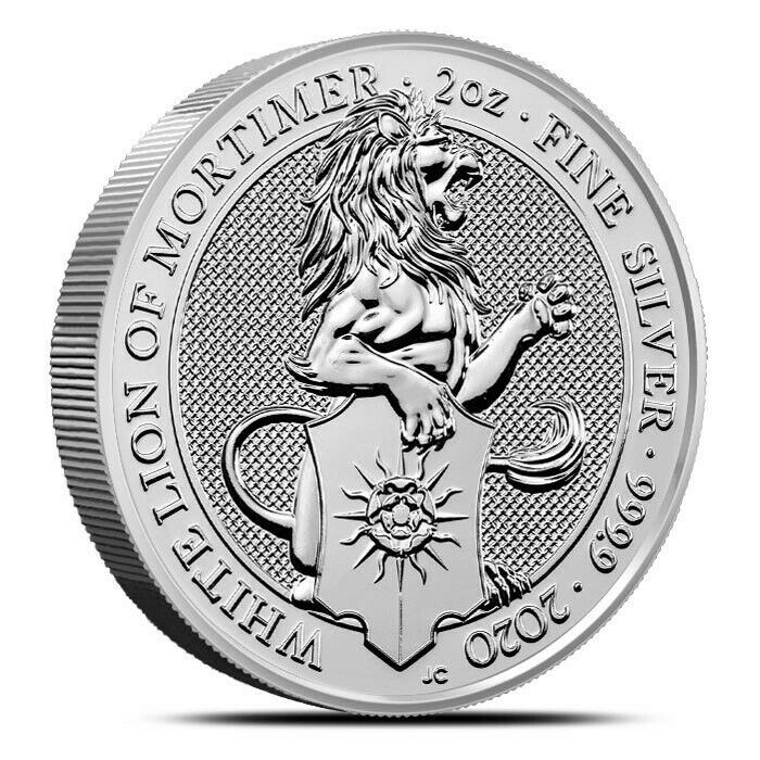 2020 Great Britain 2 Oz Silver Queen's Beasts White Lion Of Mortimer Coin .9999
