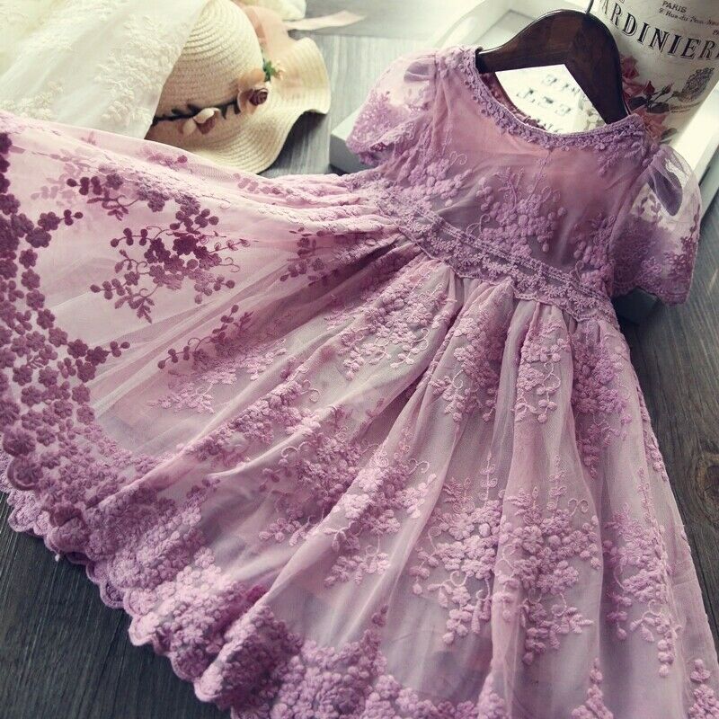 Baby Flower Girl Dresses Lace Embroidery Princess Party Summer Clothes Size 7