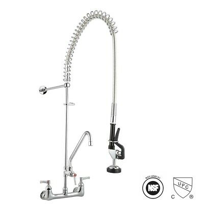 Commercial Pre-rinse Kitchen Faucet 12" Add-on Mixer Tap Pull Down Sprayer