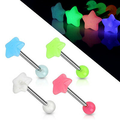 T#50 - 4pc Glow In The Dark Star Tongue Rings Tounge 14g Wholesale Lot