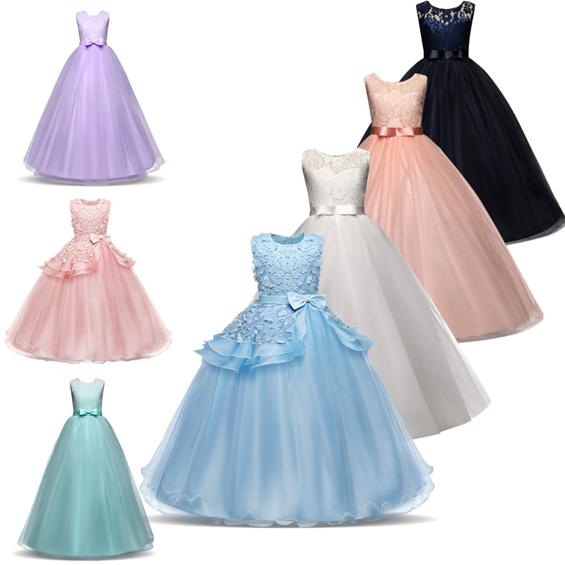 Flower Kids Baby Girl Princess Tulle Porm Formal Dress Long Lace Wedding Gown
