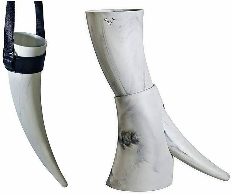 Viking Drinking Horn W/ Stand: Lightweight Medieval Bpa Free 16 Oz - Box Blemish