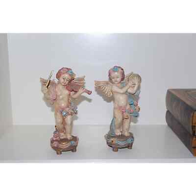 Wood Carved Angel Set With Gorgeous Pastel Colors